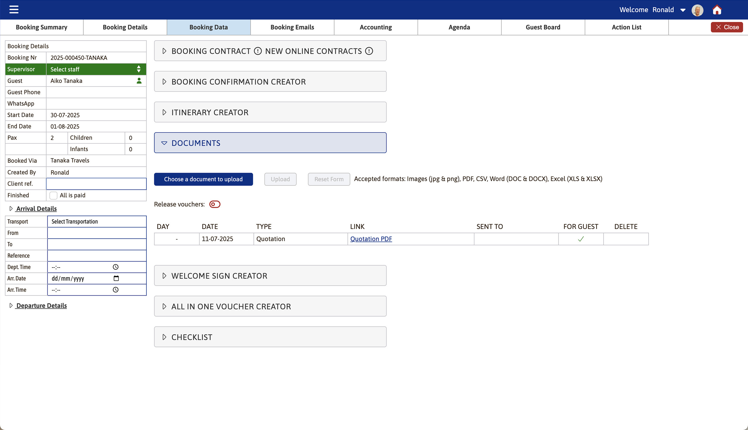 DMC Travel Agency Software | Booking Manager - Booking Data