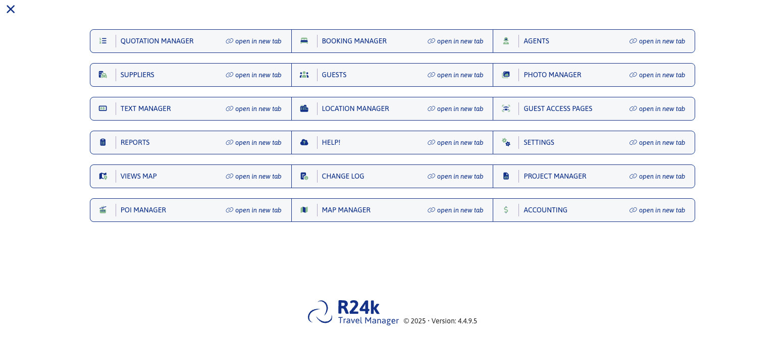 DMC Travel Agency Software main menu