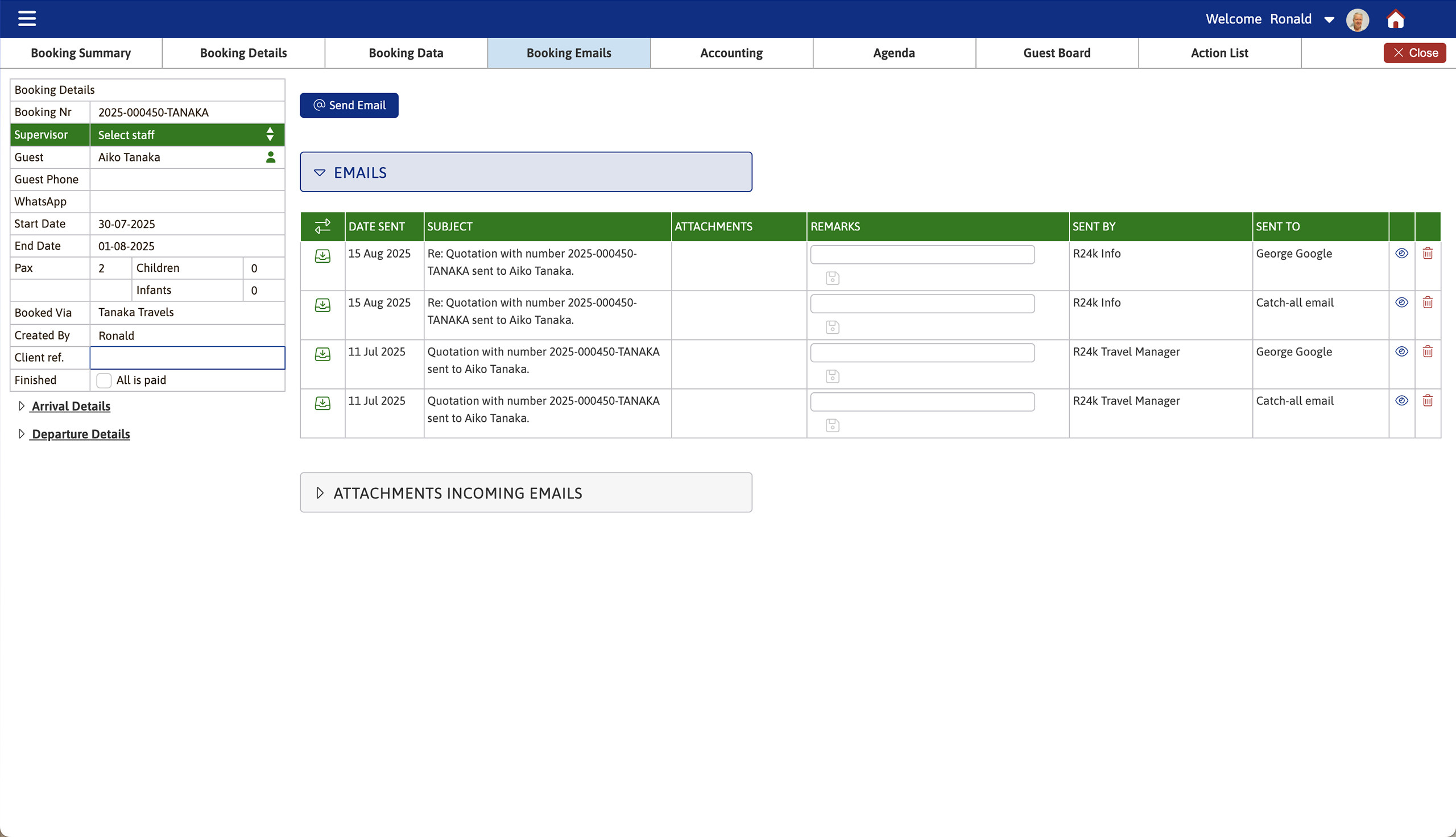 DMC Travel Agency Software | Booking Manager - Booking Emails