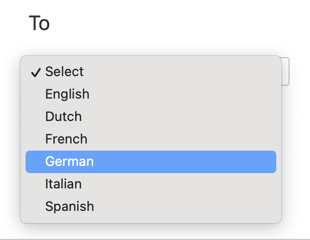 Choosing German as the target language in the translation