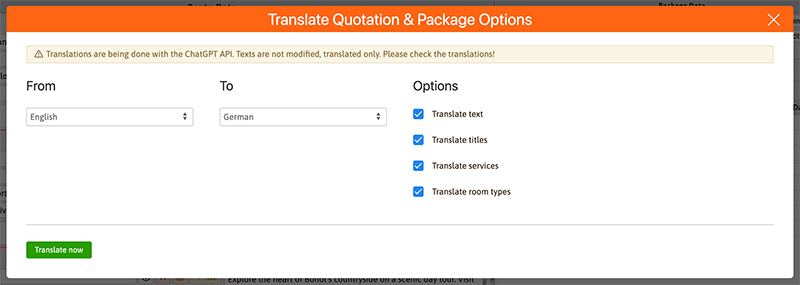 Optional checkboxes before finalizing translation