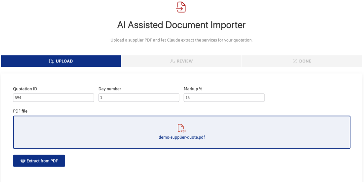AI Assisted PDF Import Example