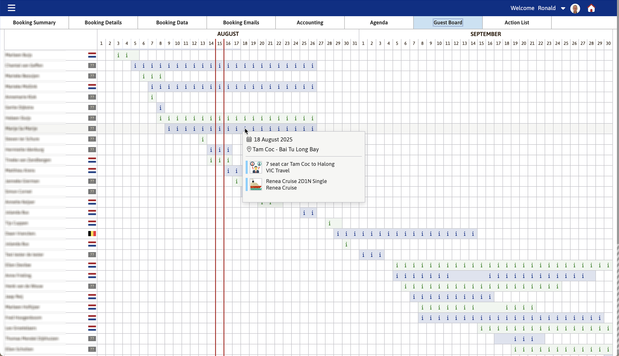 DMC Travel Agency Software | Booking Manager - Guest Board